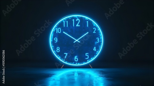 Glowing Neon Blue Clock Time Concept Background