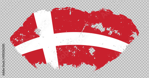 Denmark national flag with distressed stroke brush effect on isolated background