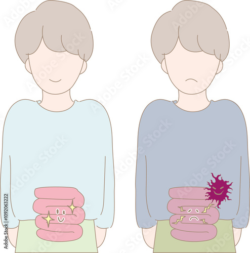 健康と病気の人と臓器。健康な臓器と病気になった臓器。