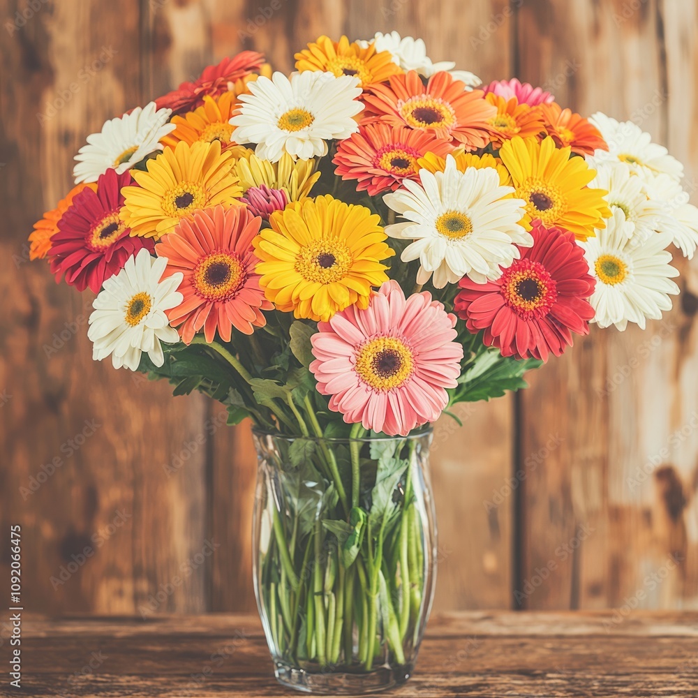 custom made wallpaper toronto digitalA vibrant bouquet of colorful gerbera daisies in a glass vase.