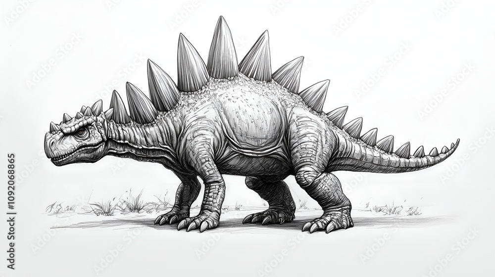 Fototapeta premium Stegosaurus, a simple drawing with high contrast on a white background