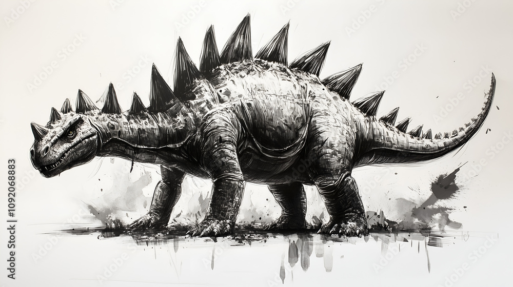 Fototapeta premium Stegosaurus, a simple drawing with high contrast on a white background
