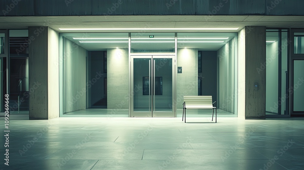 Obraz premium Modern office building interior with empty bench. Mock up