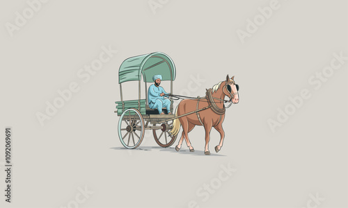 Traditional horse cart with a driver in cultural attire