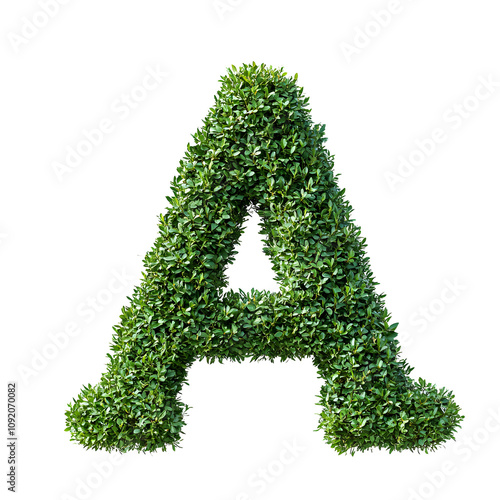 Vibrant green topiary art in the shape of letter A.