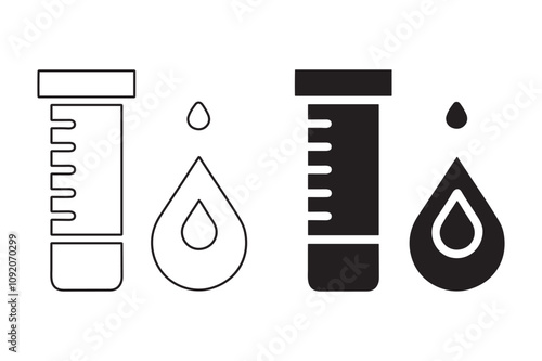 Blood Test outline and black filled icon set. Vector illustration.