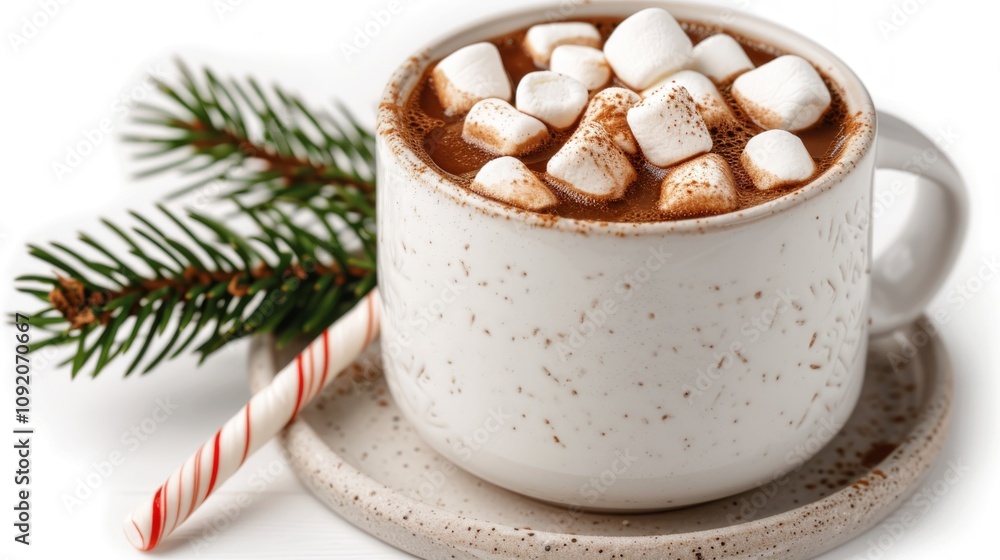 Cozy hot chocolate topped with marshmallows. Cozy hot chocolate topped with marshmallows.