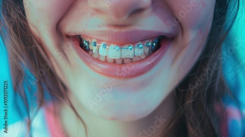 Close up of a smiling young girl's face photo