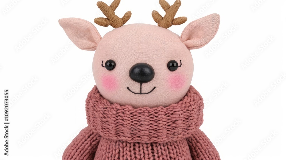 Fototapeta premium Cute plush deer toy in a cozy sweater.