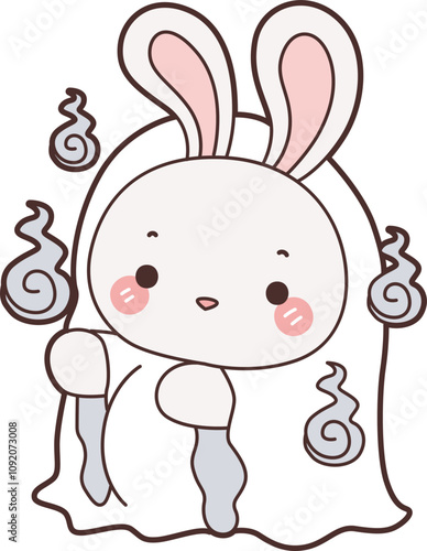 Cute Halloween Bunny stock illustration. Funny bunny Halloween for sticker elements. 