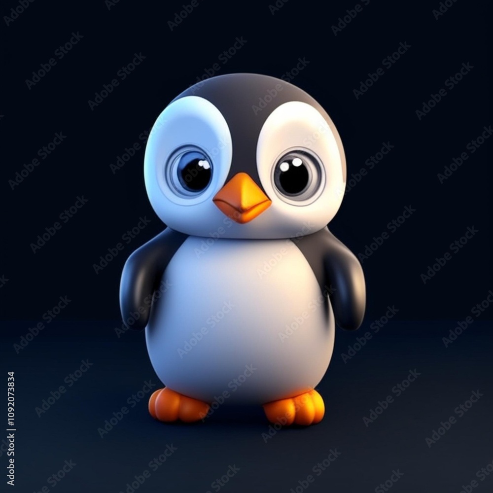 Fototapeta premium Cute Cartoon Penguin Icon - Adorable penguin image perfect for children's education and brand identity