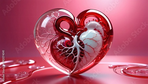 3d mechanical red heart glass cyborg style