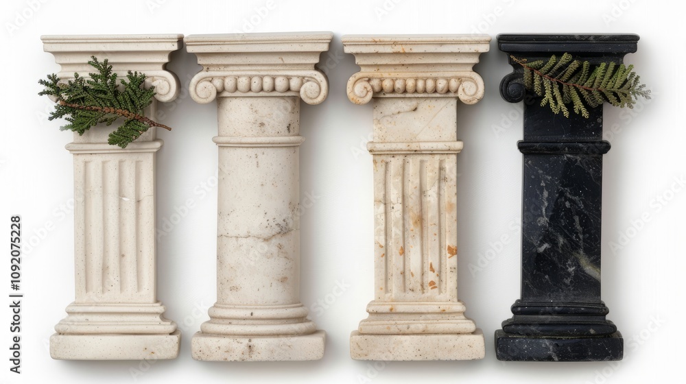 Obraz premium Decorative columns with greenery accents.