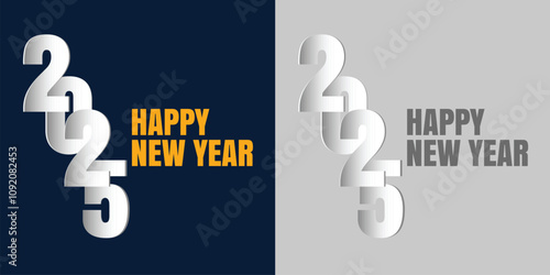 Premium vector. Happy new year 2025 design with colorful truncated number illustrations. Design for poster, banner, greeting and new year 2025. 2025 number design template. New Year social media.