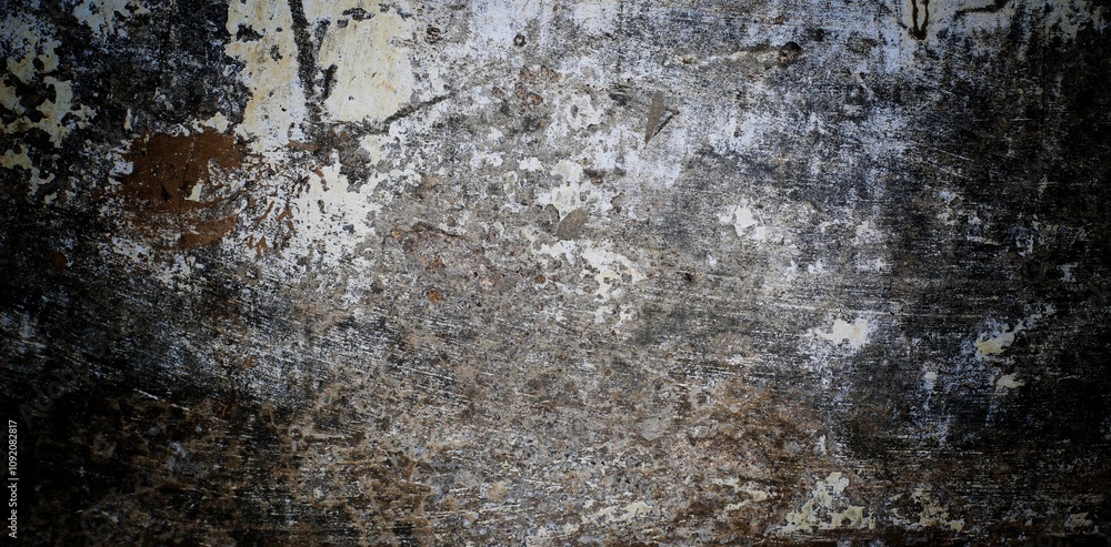 Obraz premium Gray grunge wall with cracks for backgrounds and overlays, Rustic grayscale coloured faded wooden subtle striped textured effect blank empty horizontal