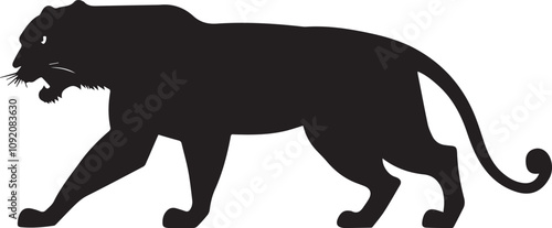Silhouette of a tiger prowling on white background