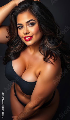 Stylish and playful female content creator with a curvy body, embracing beauty, joy, and passion while creating exclusive content for vibrant entertainment.