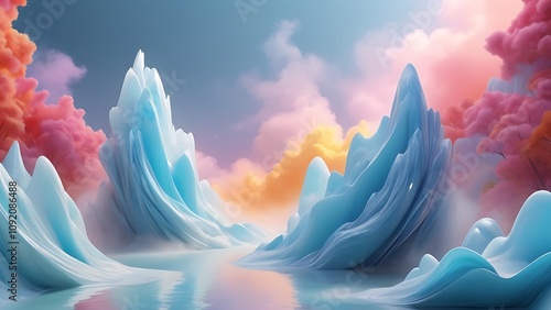 A colorful, abstract painting of a sky with clouds and a sun
