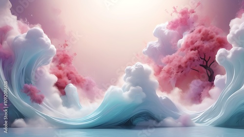 A colorful, abstract painting of a sky with clouds and a sun
