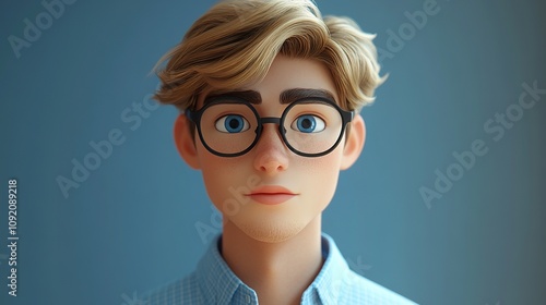A 3D Render of a Young Man with Blond Hair and Glasses