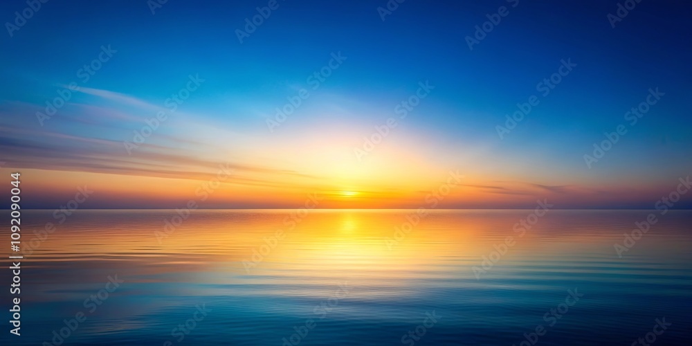 Fototapeta premium Serene Sunset Over Calm Water, Painted With Hues of Orange, Yellow, and Blue
