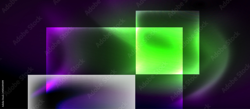 Fototapeta premium Glass squares with neon shiny light abstract background
