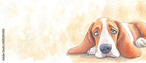 Basset Hound Dog Lying Down With A Sad Expression