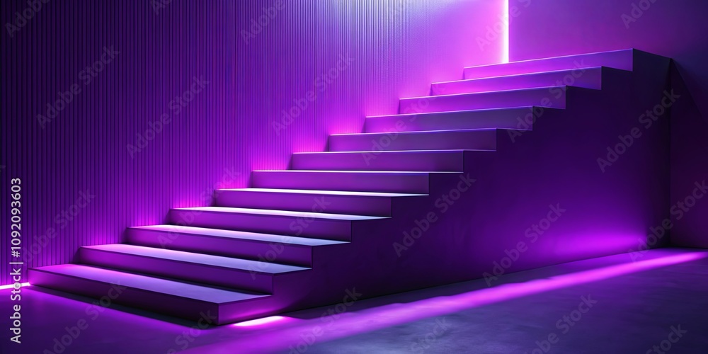 Obraz premium A staircase bathed in purple light, a minimalist architectural backdrop for modern design and creative inspiration.