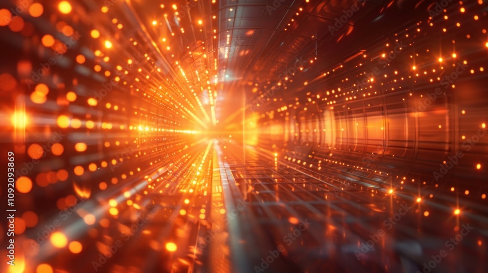 Obraz premium Abstract orange light tunnel with bokeh effect.