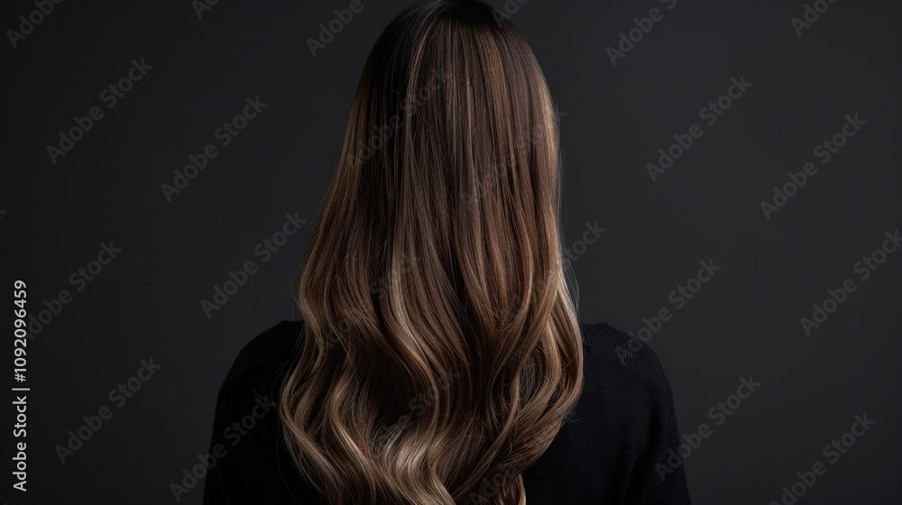 Obraz premium Back View of a Woman with Long, Wavy Hair