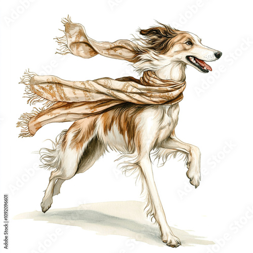 Borzoi Running With A Flowing Scarf In The Wind Full of Elegance and Grace photo