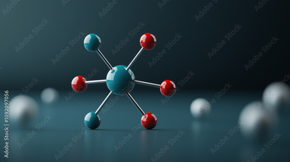 Obraz premium Molecular structure with colorful atoms on dark background, symbolizing chemistry