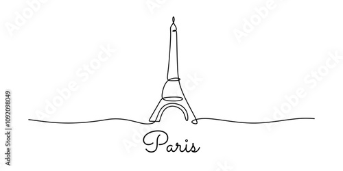 Paris’ iconic landmarks in a one line drawing. Simple minimalist vector design for city concepts.
