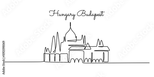 Photography Budapest cityscape in continuous one line drawing