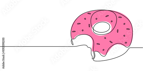 Donuts with sugar sprinkles in one line drawing. Clean minimalist illustration for dessert themes.