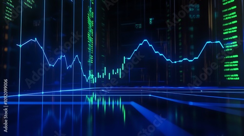 Wallpaper Mural Futuristic Stock Market Data  Neon Blue   Green Chart Torontodigital.ca