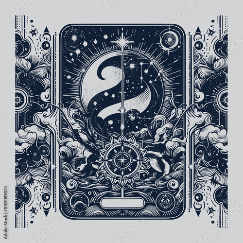 aquarius ouija tarot playing card in gothic style