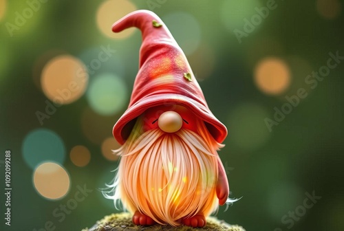 Gnome HologramWhimsical gnome with a pointed hat showcasing natu photo