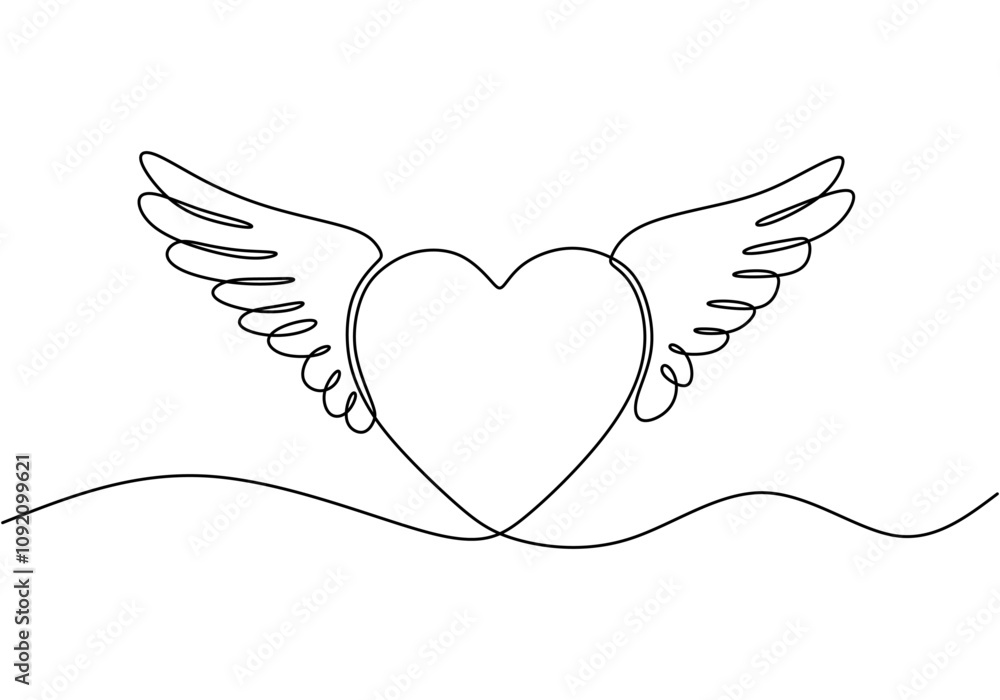 Obraz premium Heart with Wings. Continuous One Line Drawing Expressing Freedom, Love, and Passion.