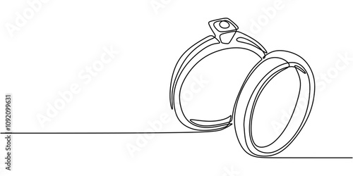 One Line Drawing of Wedding Rings. Symbolizing Love, Union, and Marital Commitment.