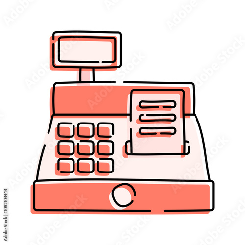 Cash register Doodle Icon Illustration, soft colour palette in Hand drawn style. Perfect for promoting holiday sales and shopping events.