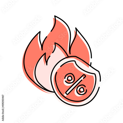 Hot Deal Flame with Percentage Symbol Doodle Icon Illustration, soft colour palette in Hand drawn style. Perfect for promoting holiday sales and shopping events.