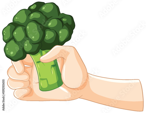 Hand Holding Fresh Green Broccoli