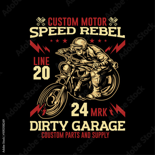Vintage motorcycle t-shirt design Speed bike vector graphic prints black tee shirt template.