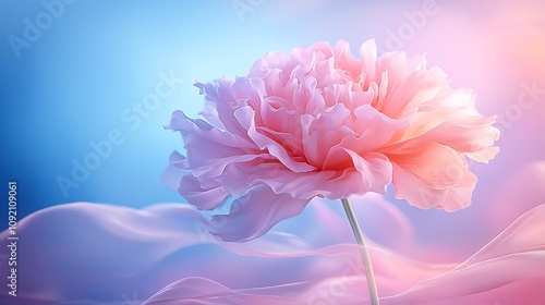 Delicate pink flower blooms in serene nature setting captured in soft focus light