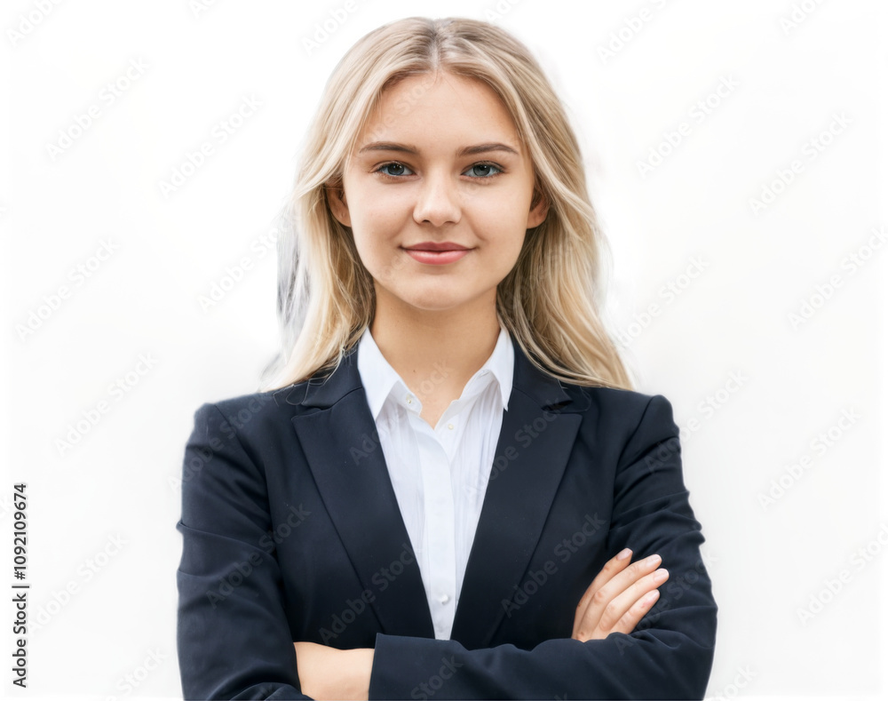 Portrait young woman blonde hair wearing black blazer Happy business woman, cut Portrait young woman blonde hair wearing black blazer Happy business woman, cut