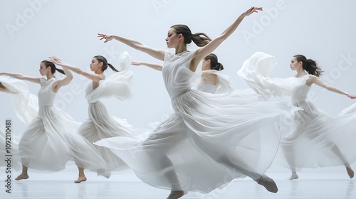 Graceful Dancers in Flowing White Dresses