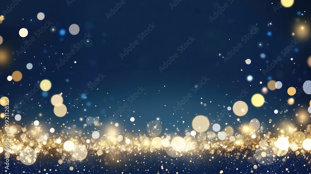 Fototapeta premium Glimmering Gold and Blue Lights Sparkle Brightly, Creating Festive Magic, Ideal for Celebrations and Events.