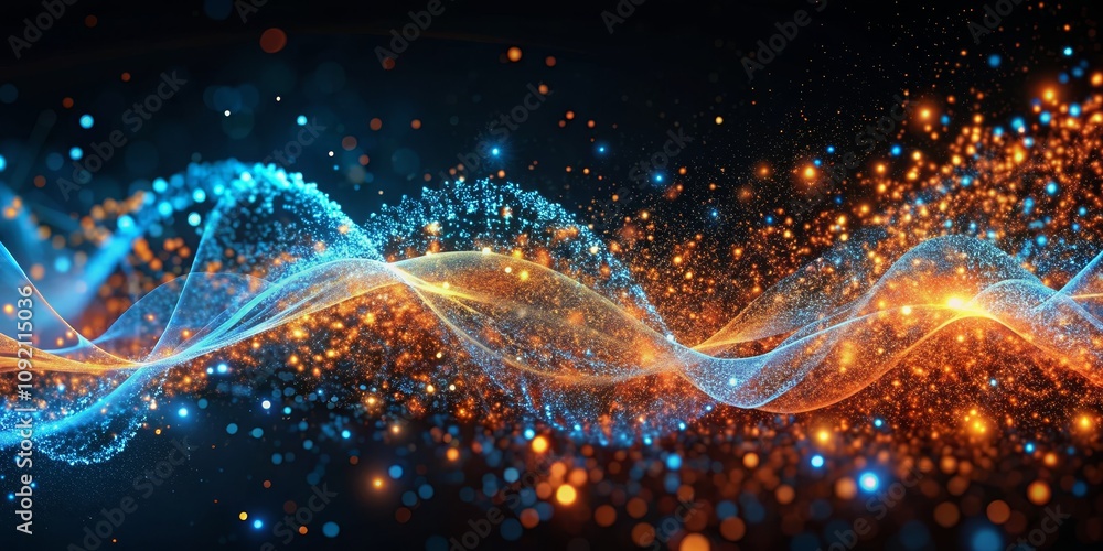 Abstract Blue and Orange Glowing Wave with Bokeh Effect, Abstract Background ,Bokeh Abstract Blue and Orange Glowing Wave with Bokeh Effect, Abstract Background ,Bokeh
