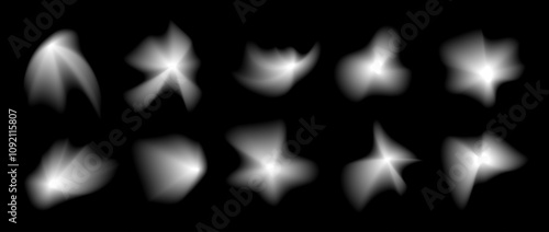 Smooth blurred gradient form set. Grunge blurry flying aura shape collection. Fading abstract elements for poster, template, badge, sticker, collage. Vector wavy irregular objects pack